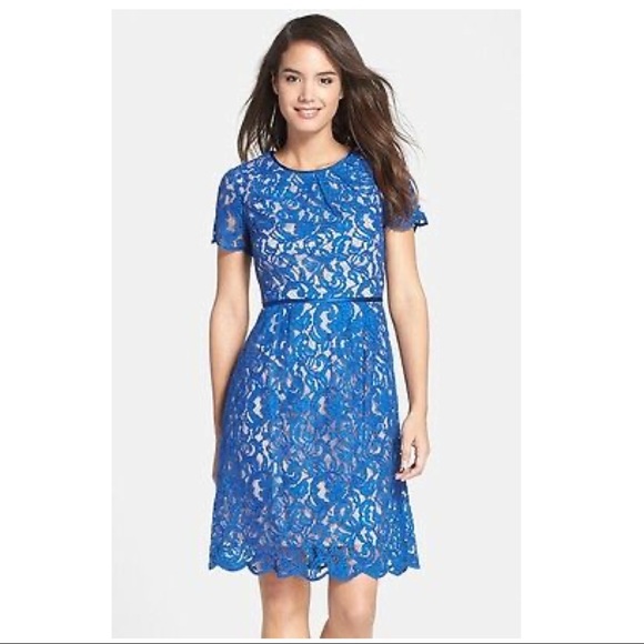 Adrianna Papell Blue Scalloped Cockfail Dress - Picture 3 of 5